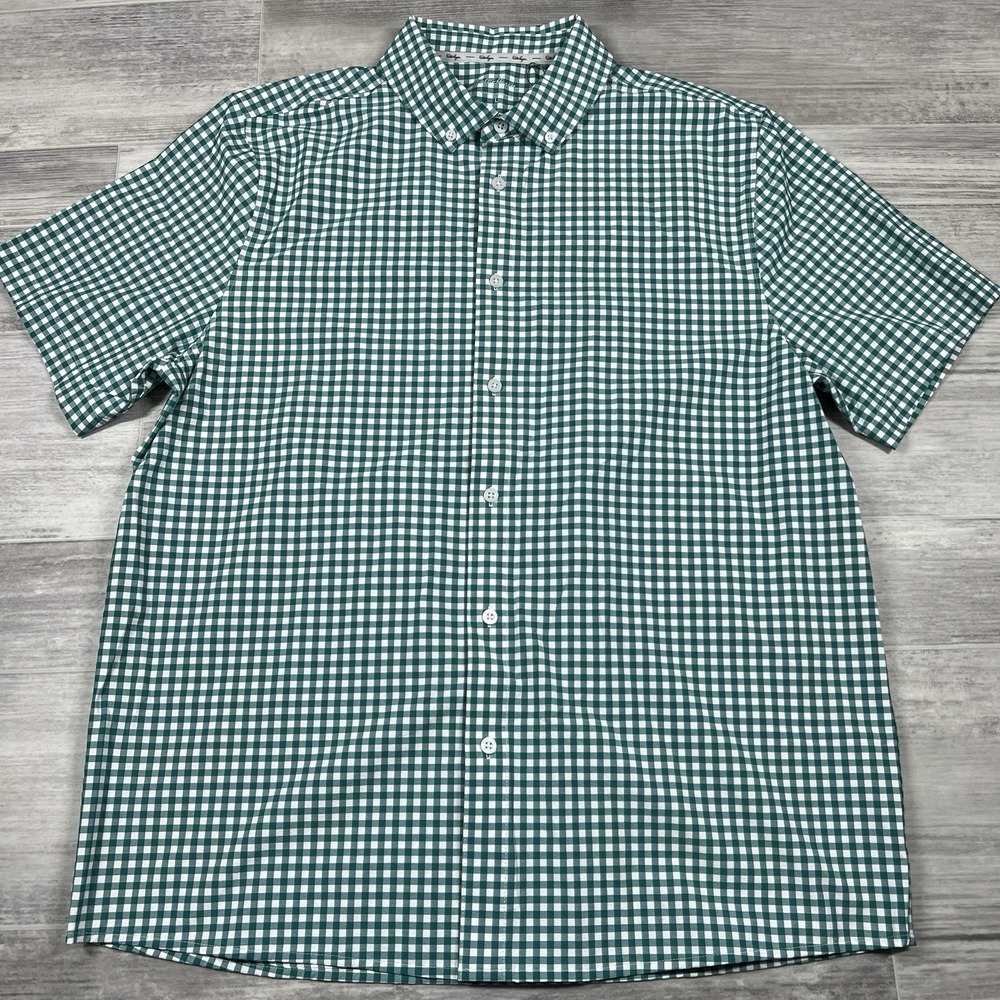 Walter Hagen Men's Large Clubhouse Gingham Button Down Green/ White Shirt NWT